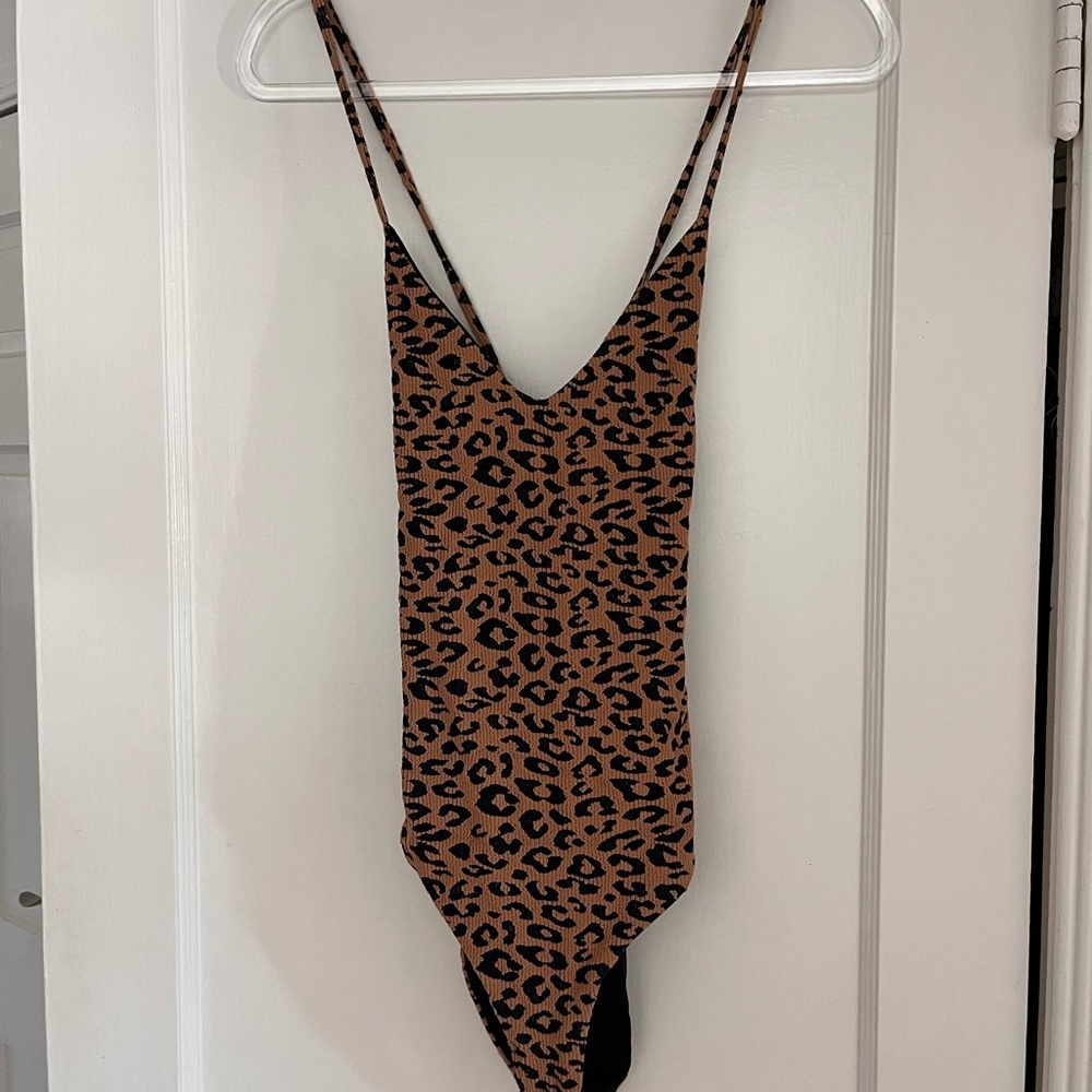 Mara Hoffman Brown and Black swimsuit with Leopard Print